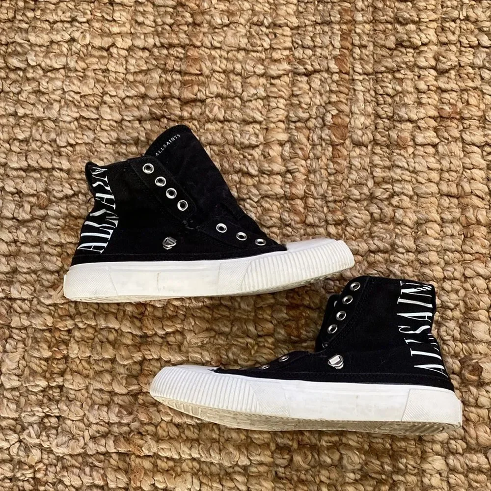 All Saints Womens Elena‎ Stamp High Top Sneaker Size 37  6.5 Black White